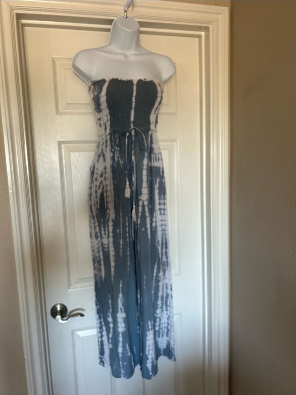 Tie-Dye Strapless Jumper in Slate Blue and White, Sz Small, EUC